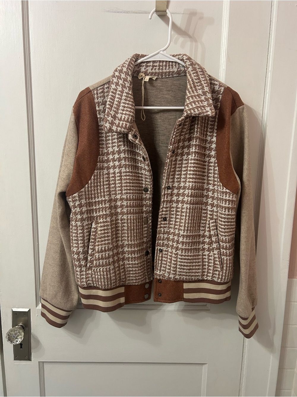 Mystree Brown & Cream Plaid Bomber Jacket
